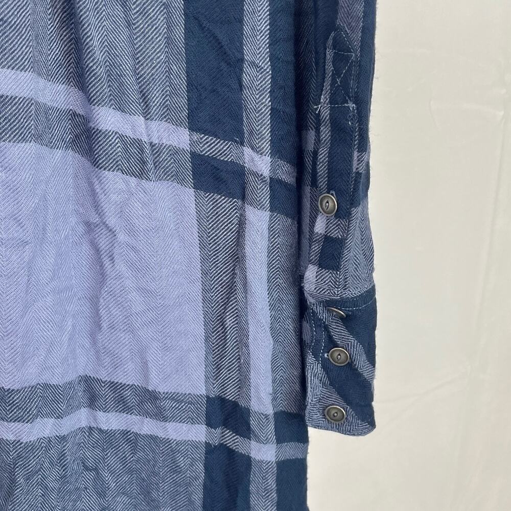 FREE PEOPLE Plaid Button Front Tunic Top Oversize Long Sleeve Shirt Blue Size M - Picture 7 of 10